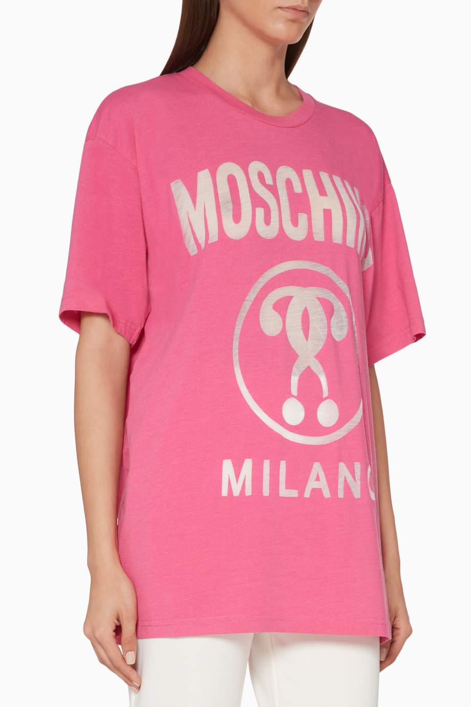 Shop Moschino Pink Question Mark Logo Cotton TShirt for Women Ounass UAE