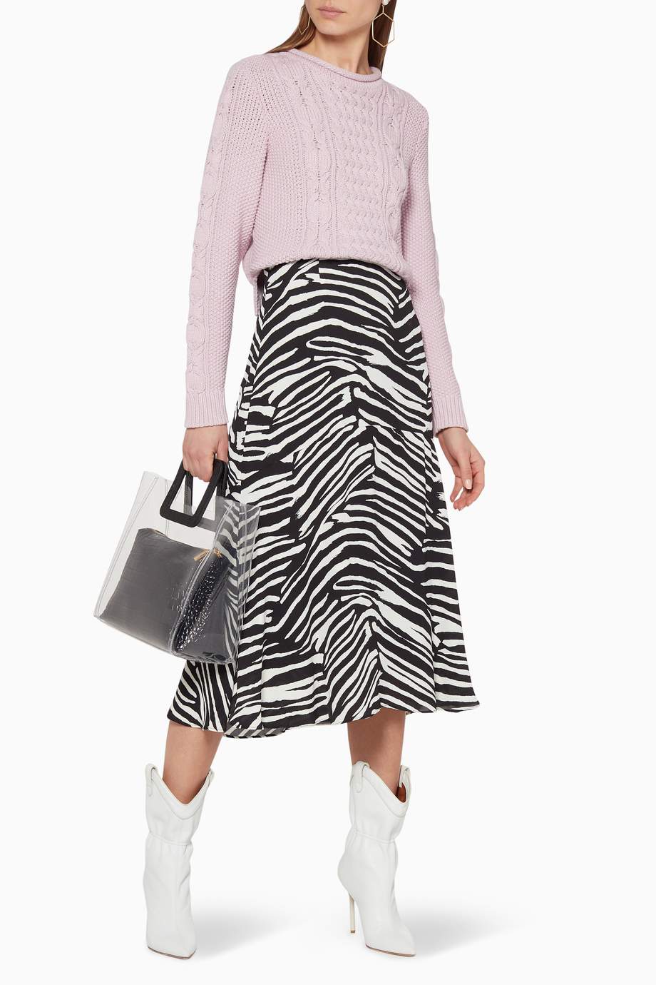 Shop WHISTLES Black Black & White Zebra Print Midi Skirt for Women Ounass