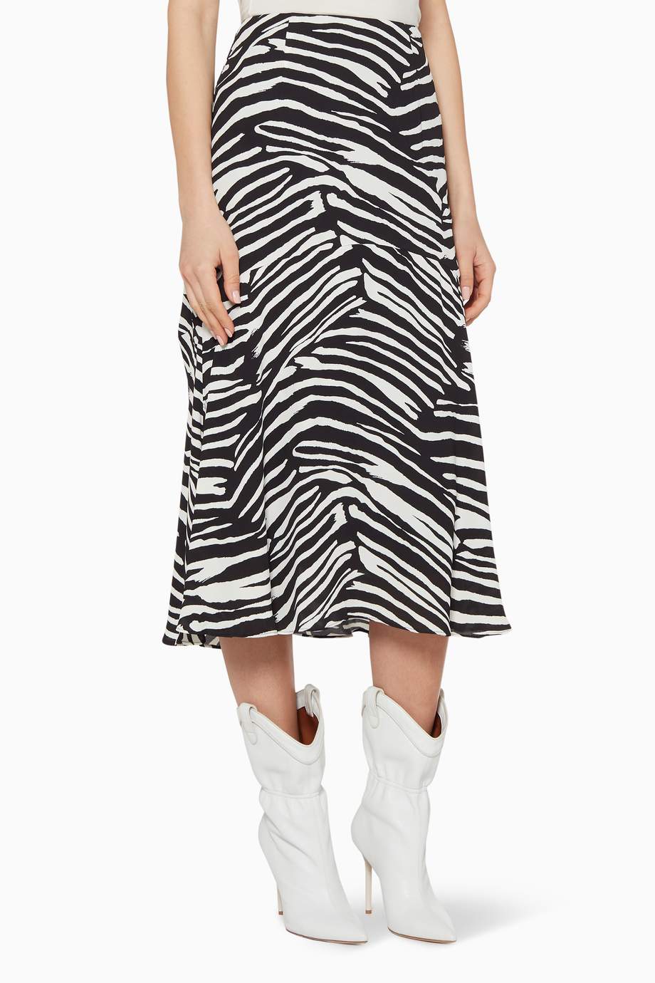 Shop WHISTLES Black Black & White Zebra Print Midi Skirt for Women | Ounass