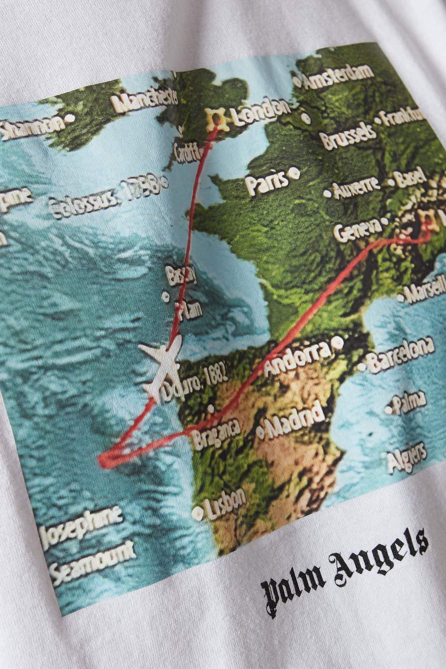 Shop Palm Angels White Lost Flight Map-Print T-Shirt for ...