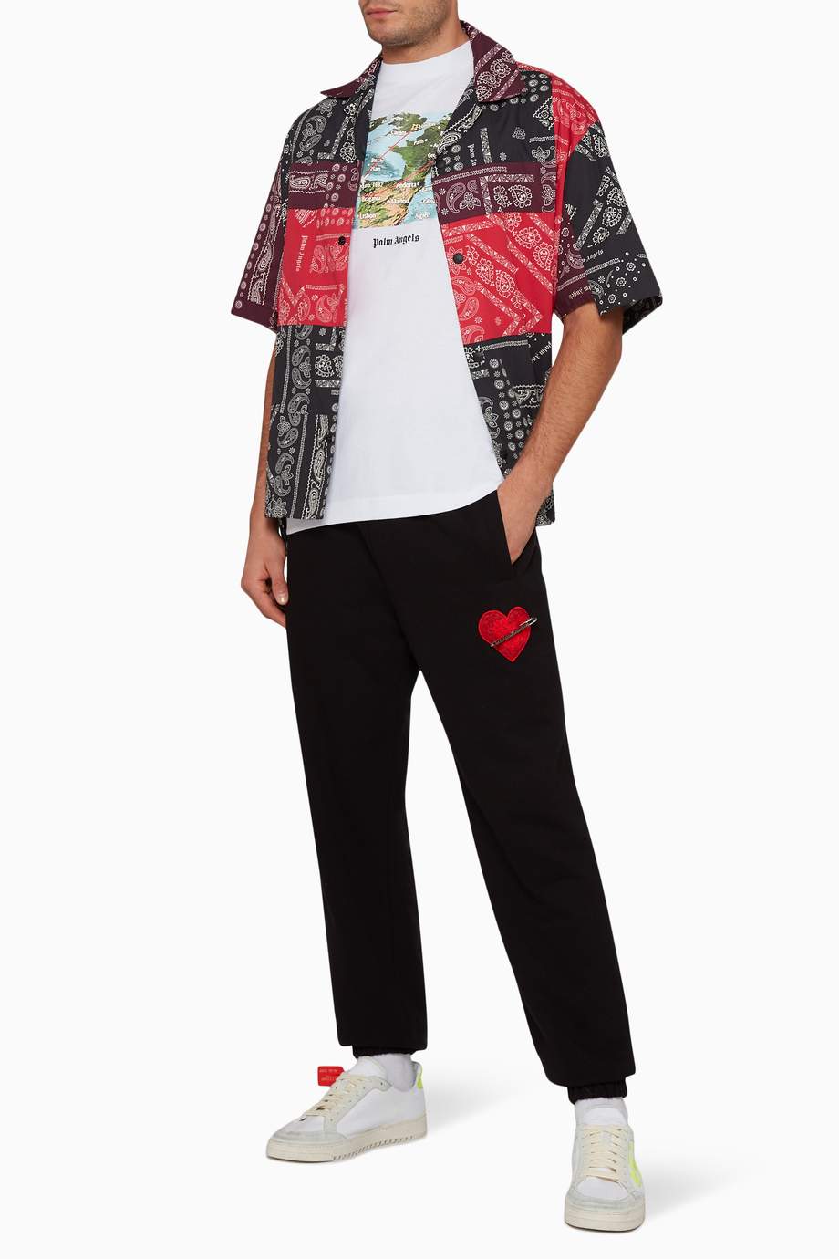 Shop Palm Angels White Lost Flight Map-Print T-Shirt for ...
