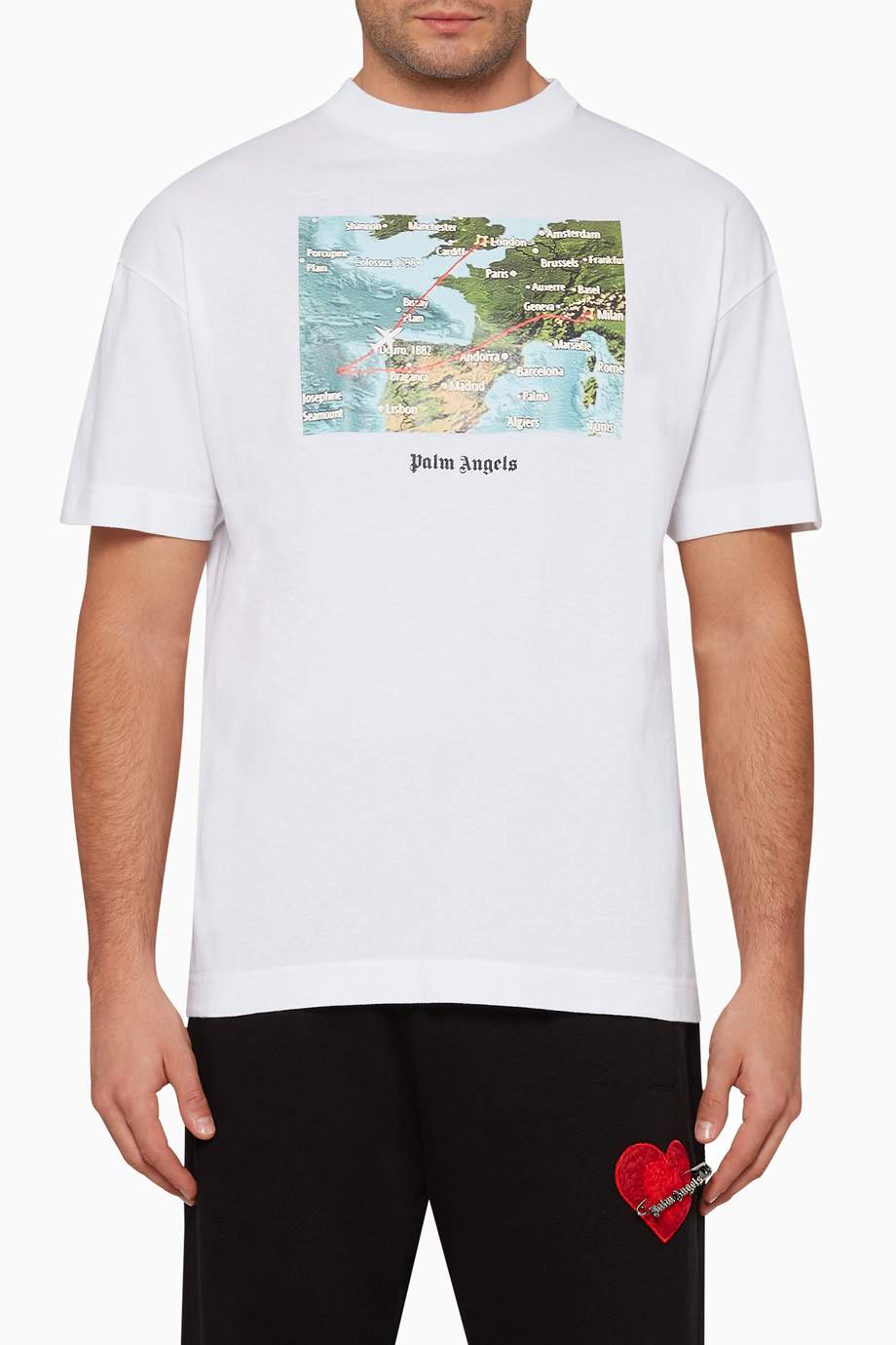 Shop Palm Angels White Lost Flight Map-Print T-Shirt for ...