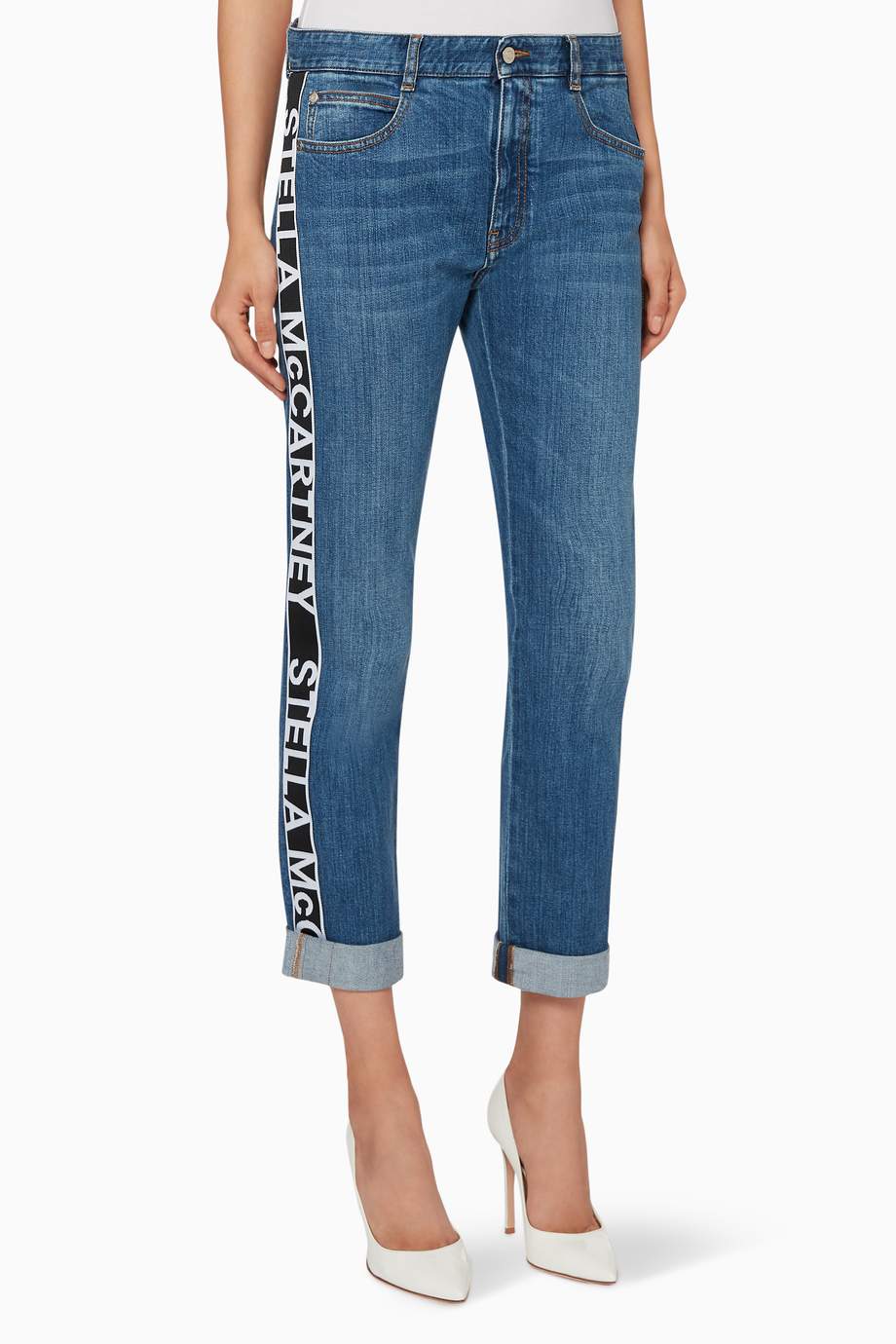 Shop Stella McCartney Blue Logo Tape Jeans for Women Ounass UAE