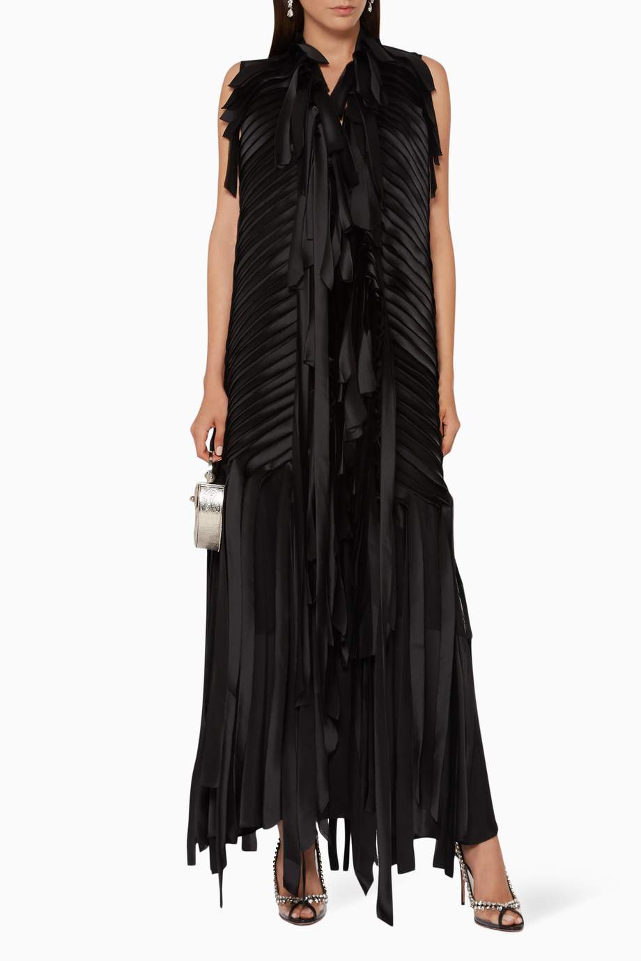Shop Pearl Haute  Couture  Black Pleated High Neck Abaya  for 