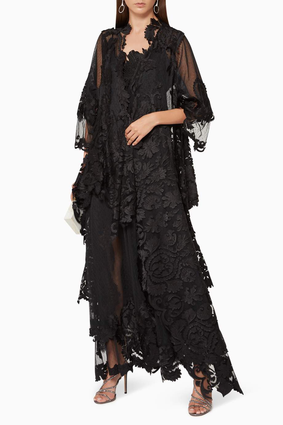 Shop Pearl Haute Couture Black Floral Lace Abaya for Women | Ounass UAE