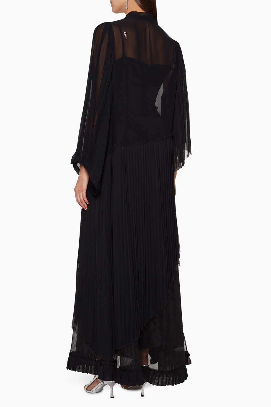 Shop Pearl Haute  Couture  Black Chiffon Plisse Pleat Abaya  