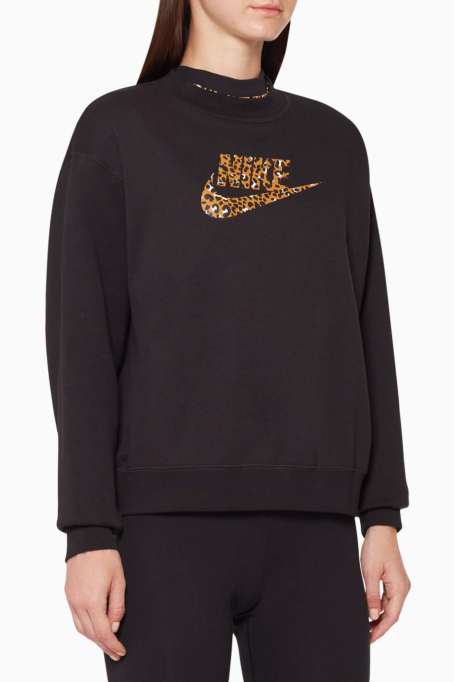 Shop Nike Black Leopard-Print & Logo Sweatshirt for Women | Ounass UAE