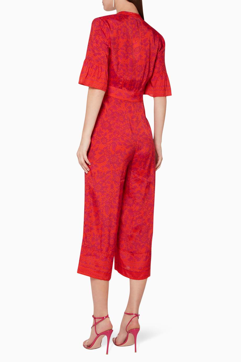 Shop WHISTLES Pink Henna Print TieFront Jumpsuit for Women Ounass UAE