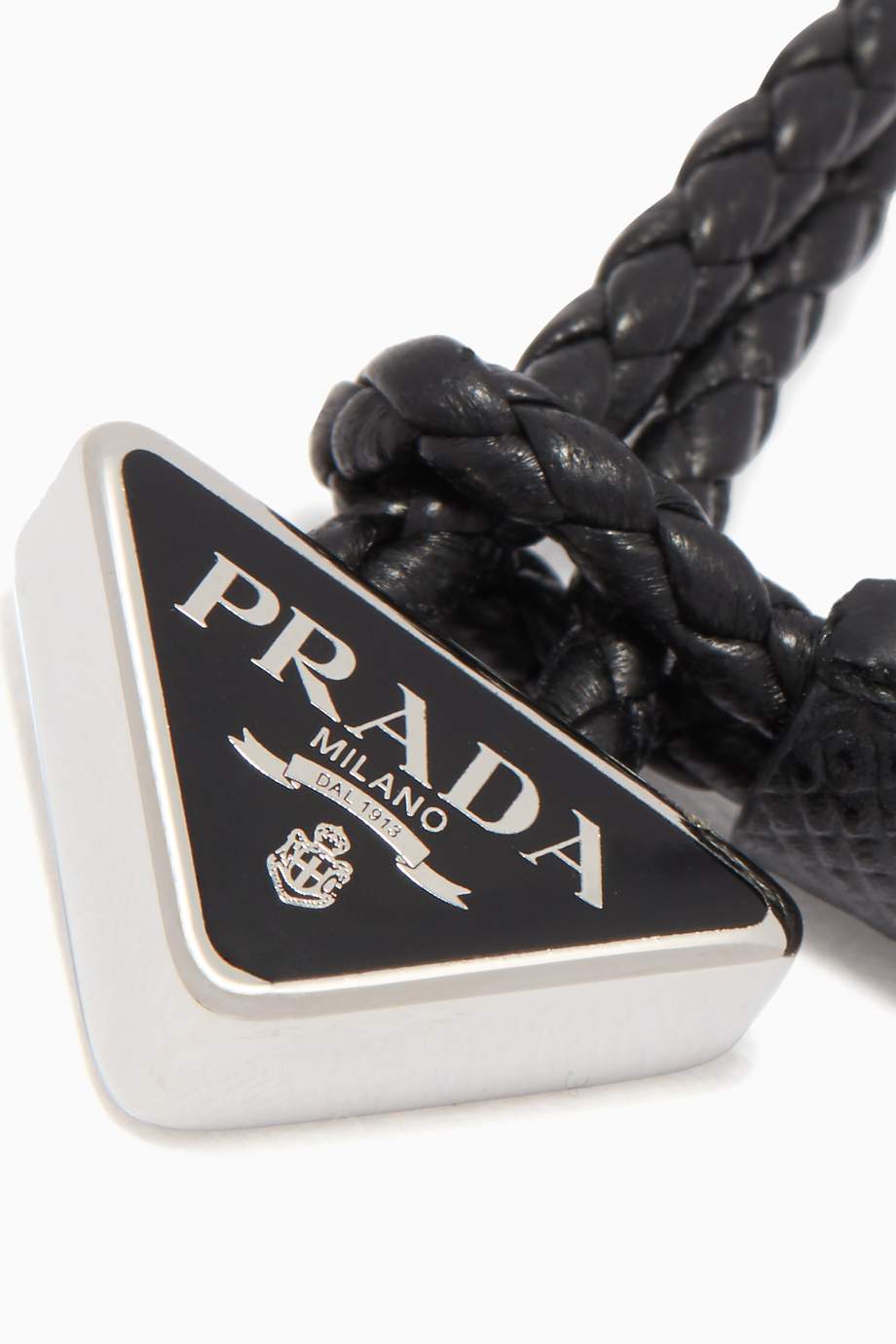 Shop Prada Black Leather Rope Triangle Logo Bracelet for Men | Ounass UAE