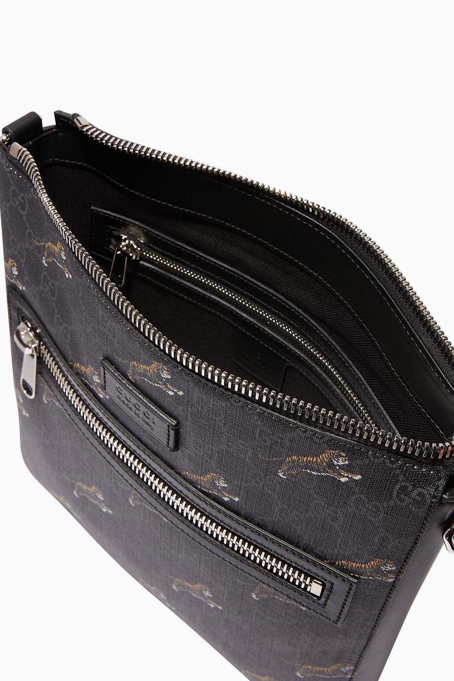 Shop Gucci Black GG Supreme TigerPrint Messenger Bag for Men Ounass Oman
