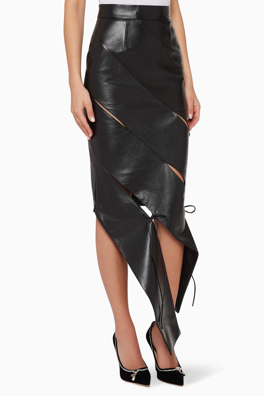 Shop Matériel Black Slashed Faux Leather Skirt for Women | Ounass UAE