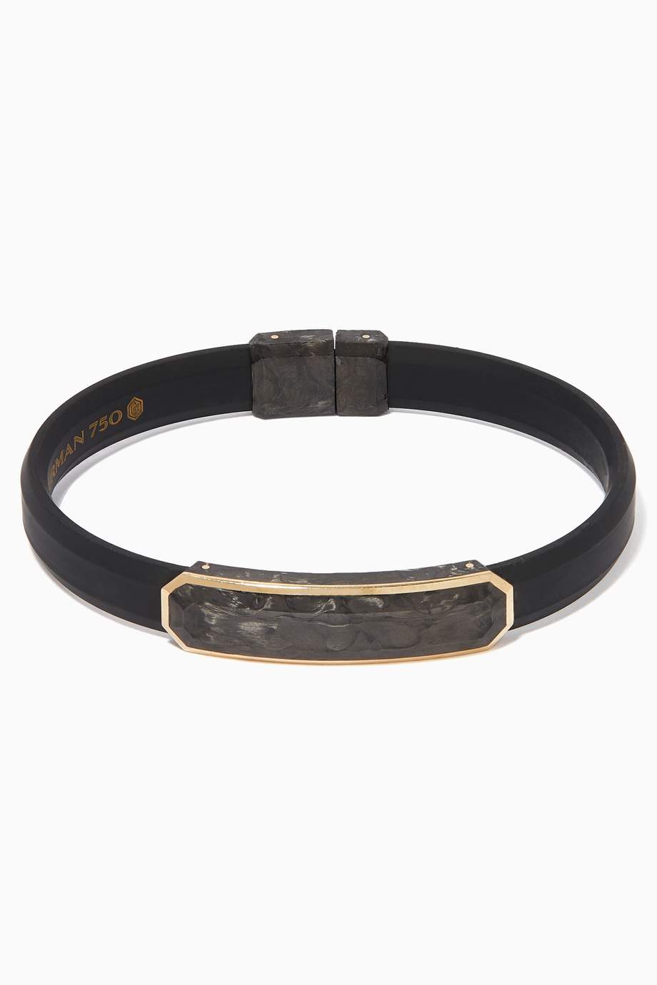 Shop David Yurman Black Carbon & Gold Rubber Bracelet for Men