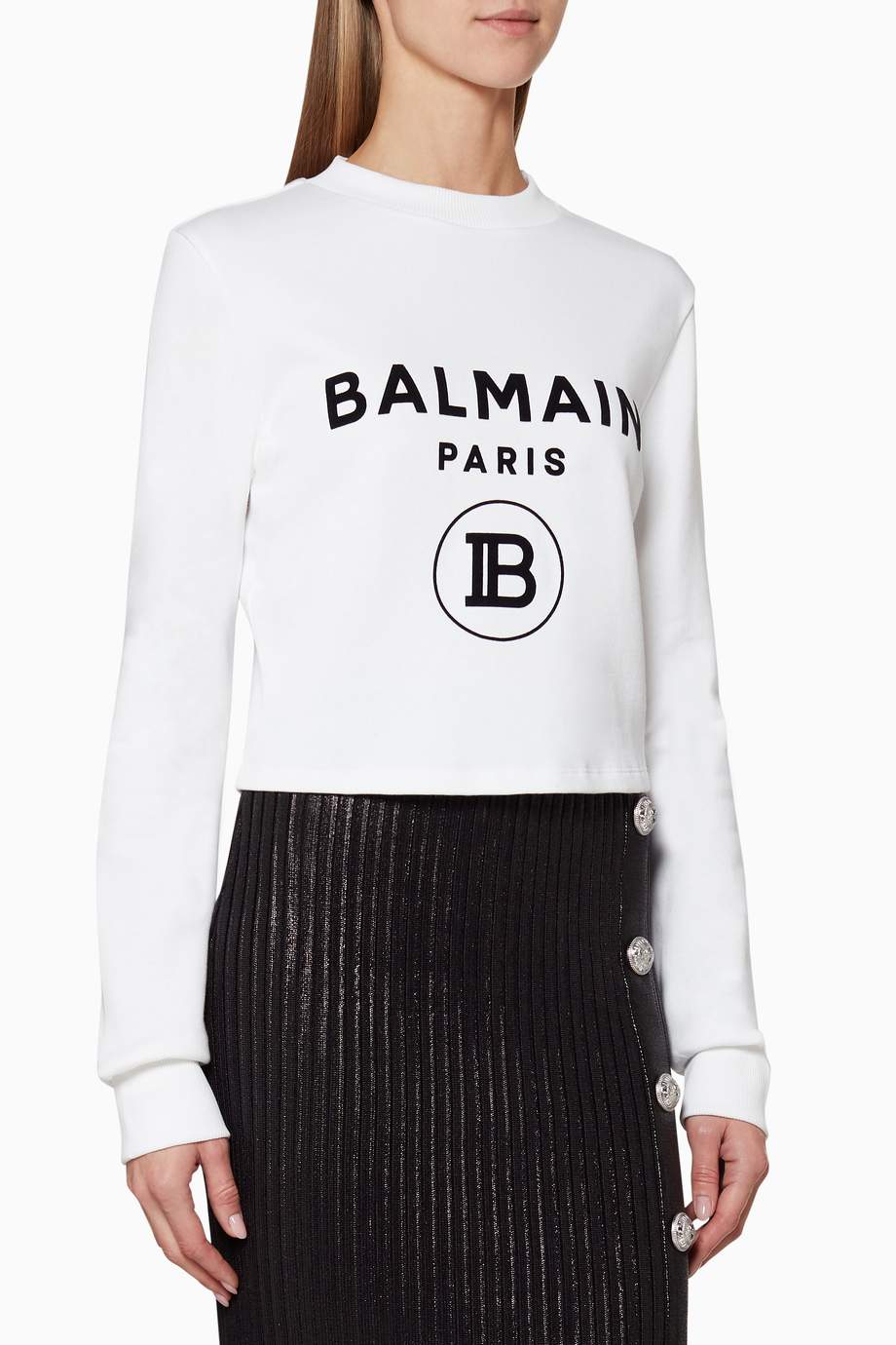 balmain cropped flocked cotton jersey t shirt