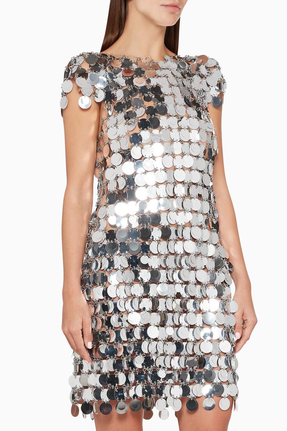 Shop Paco Rabanne Silver MirrorEffect Chainmail Mini Dress for Women