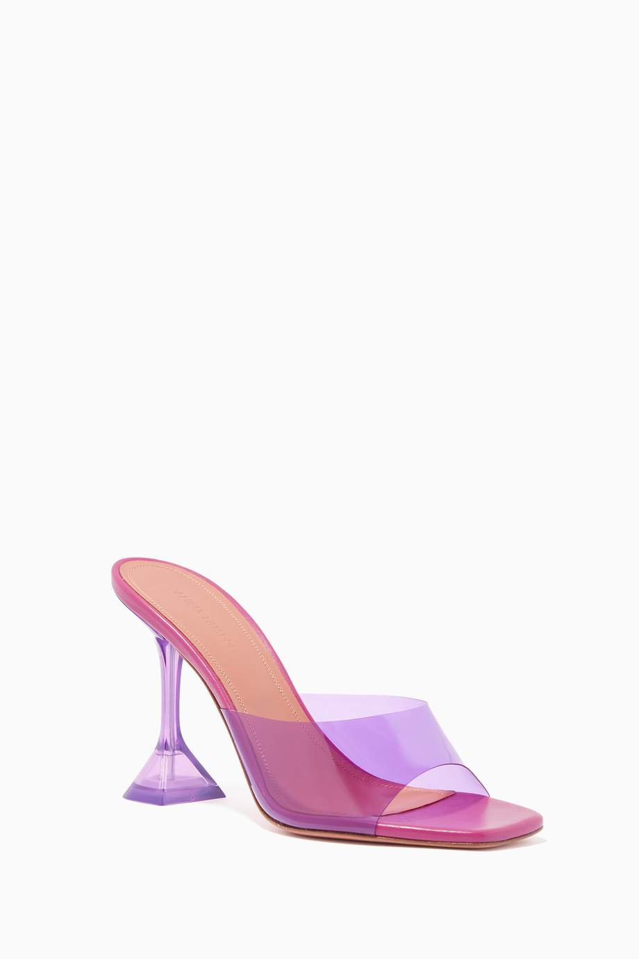 Shop Amina Muaddi Purple Lupita Glass Mules in PVC for Women | Ounass UAE