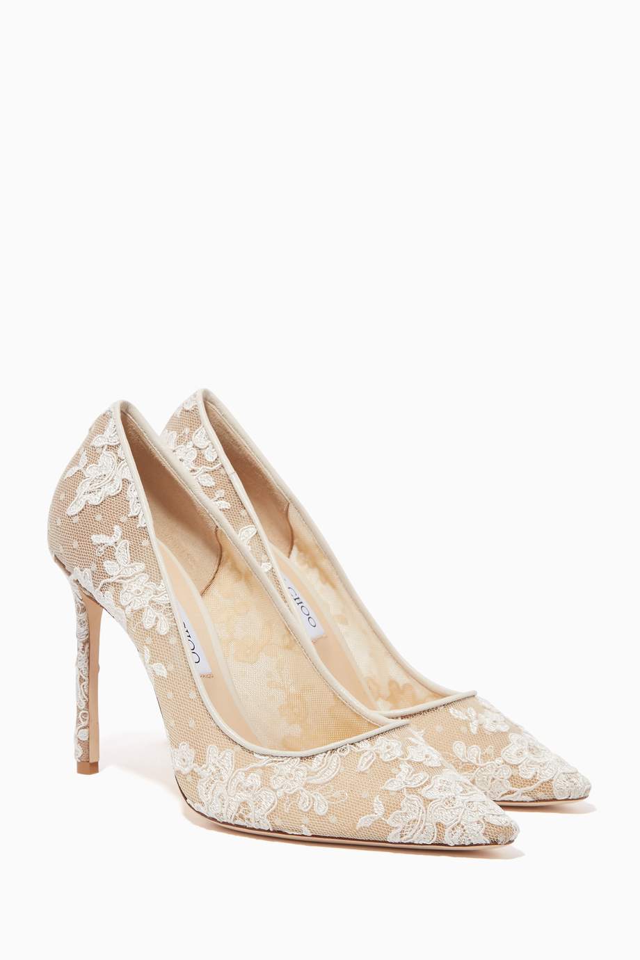 Shop Jimmy Choo White Romy 100 Floral Lace Pumps for Women | Ounass Saudi