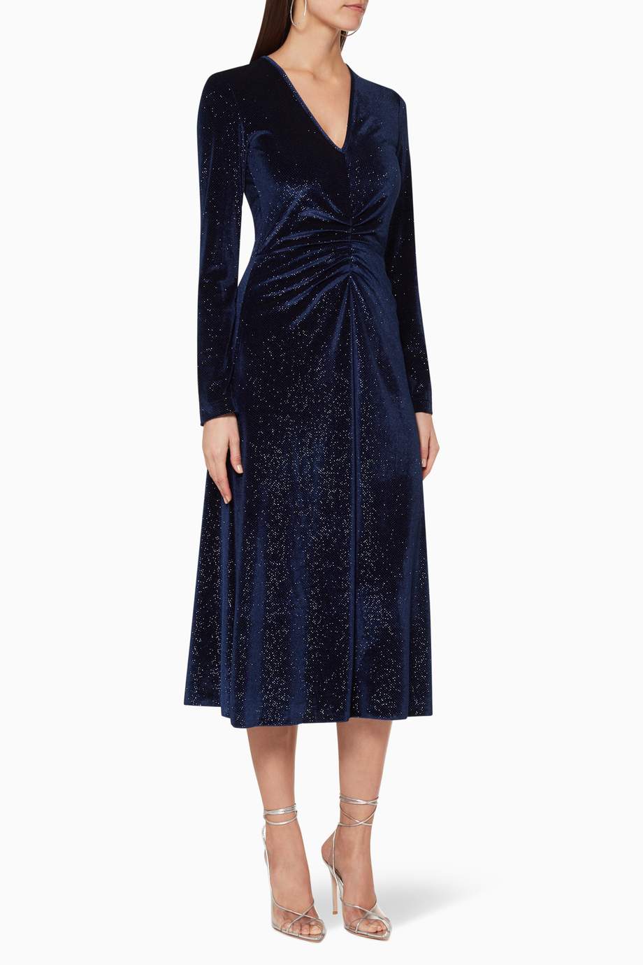 Shop Rotate Blue Long-Sleeve Velvet Midi Dress for Women | Ounass Saudi