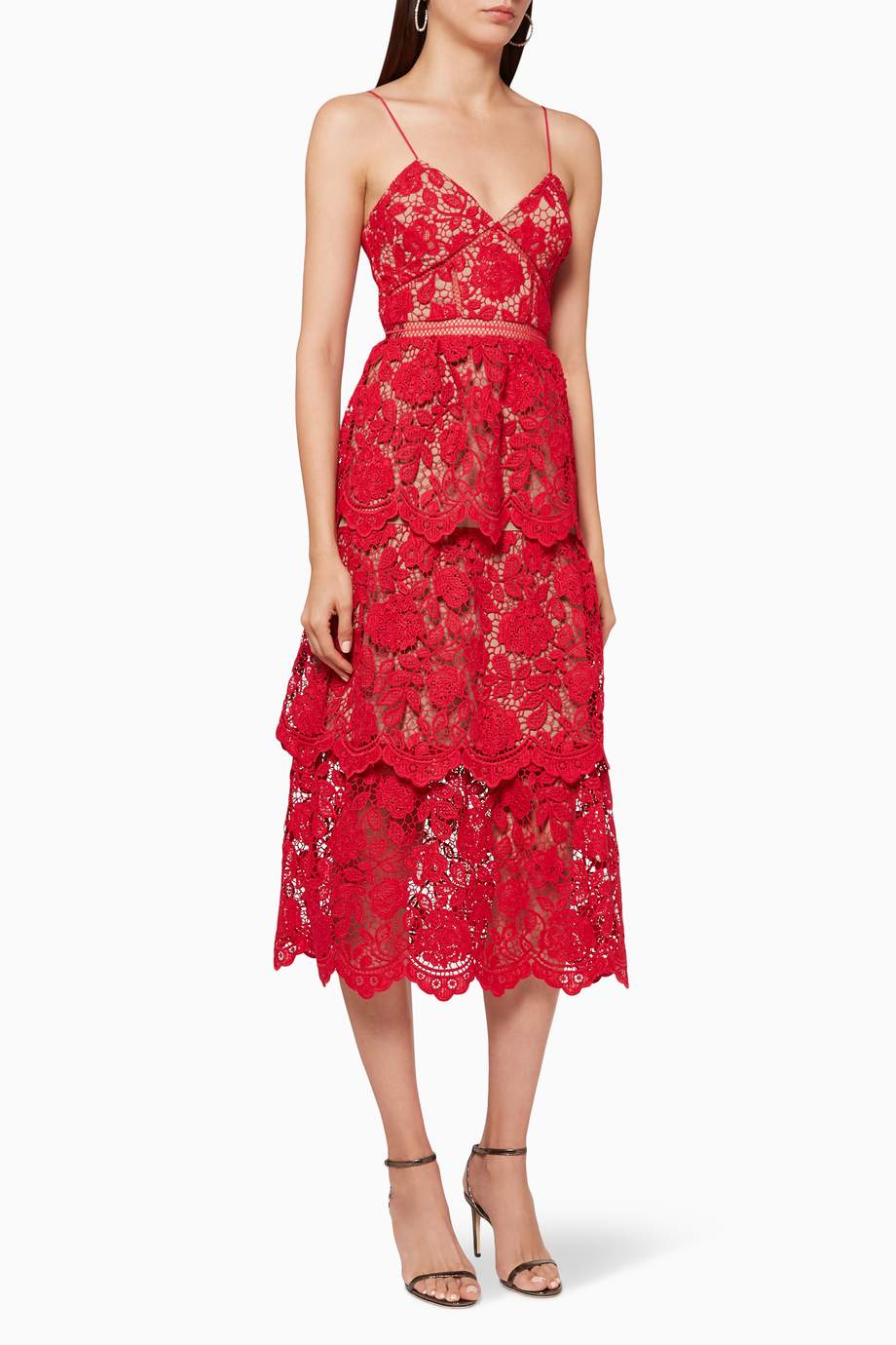 Shop Self-Portrait Pink Fuschia Flower Lace Midi Dress for Women ...