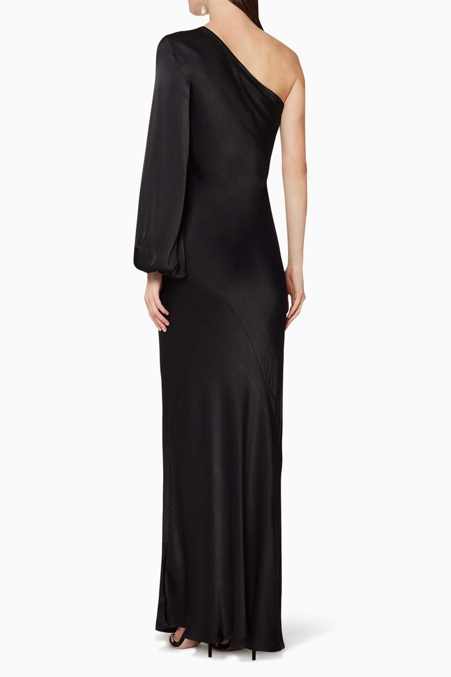 Shop Wynn Hamlyn Black One-Shoulder Crepe Satin Dress for Women ...