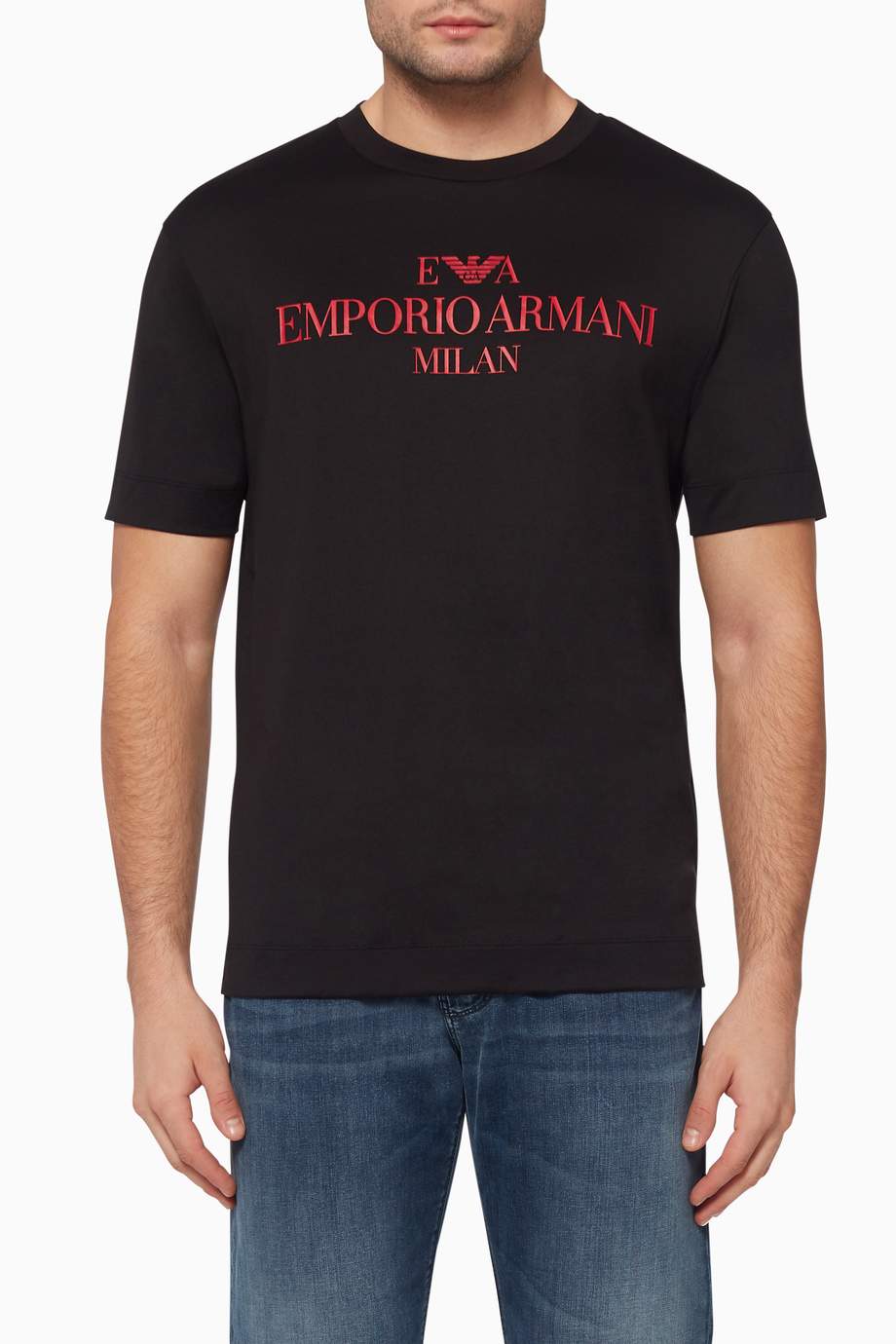 Shop Emporio Armani Black Milano Logo T-Shirt for Men | Ounass