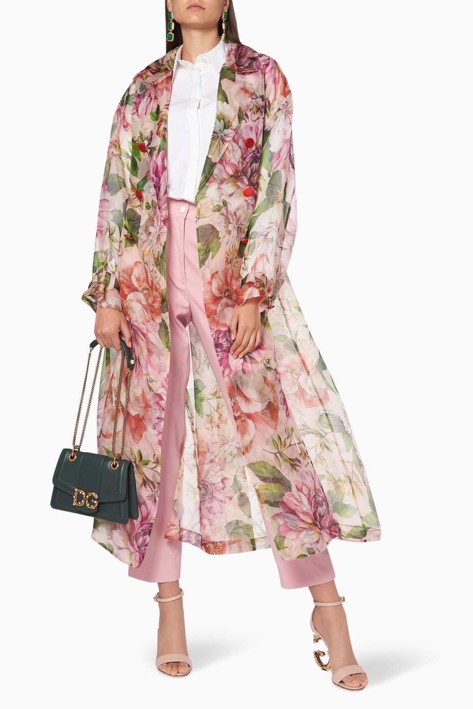 Shop Dolce & Gabbana Pink Floral Organza Trench Coat for ...