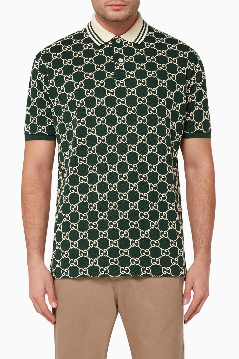 Shop Gucci Green Embroidered GG Stretch Cotton Polo T-Shirt for Men ...