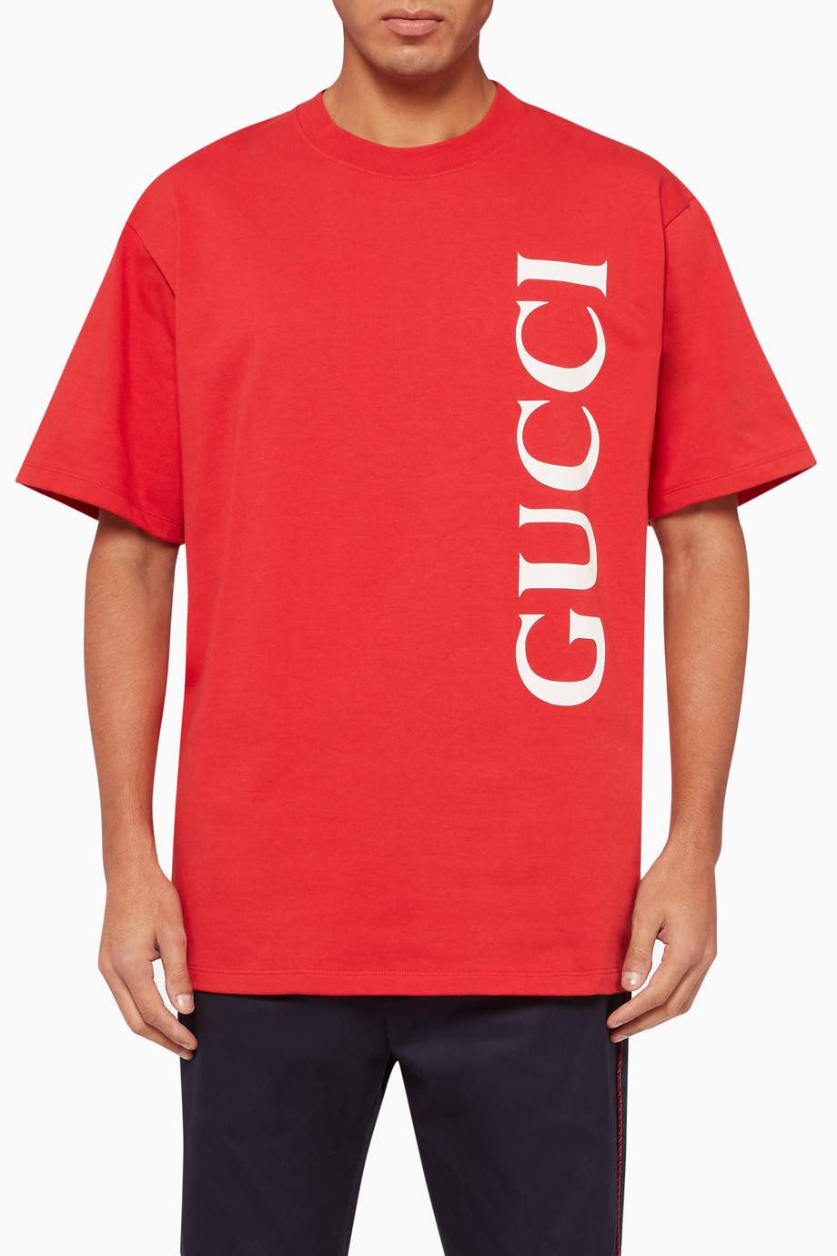 Shop Gucci Red Oversized Jersey Logo T-Shirt for Men | Ounass UAE