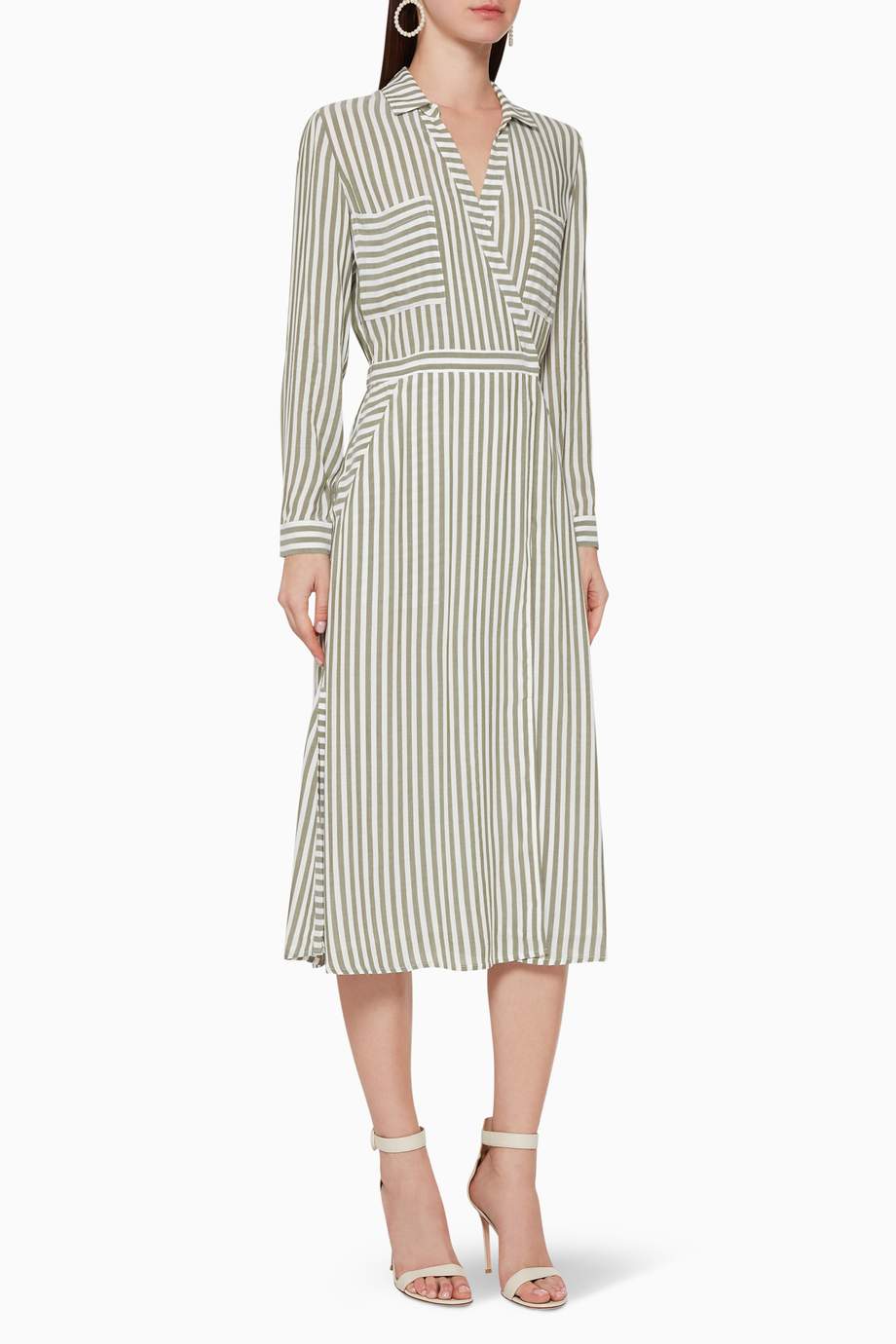 whistles stripe wrap shirt dress