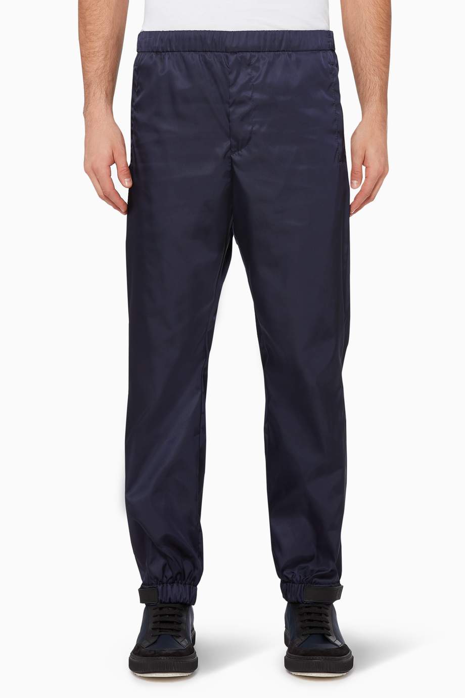 Shop Prada Blue Velcro Cuff Logo Pants for Men Ounass Bahrain