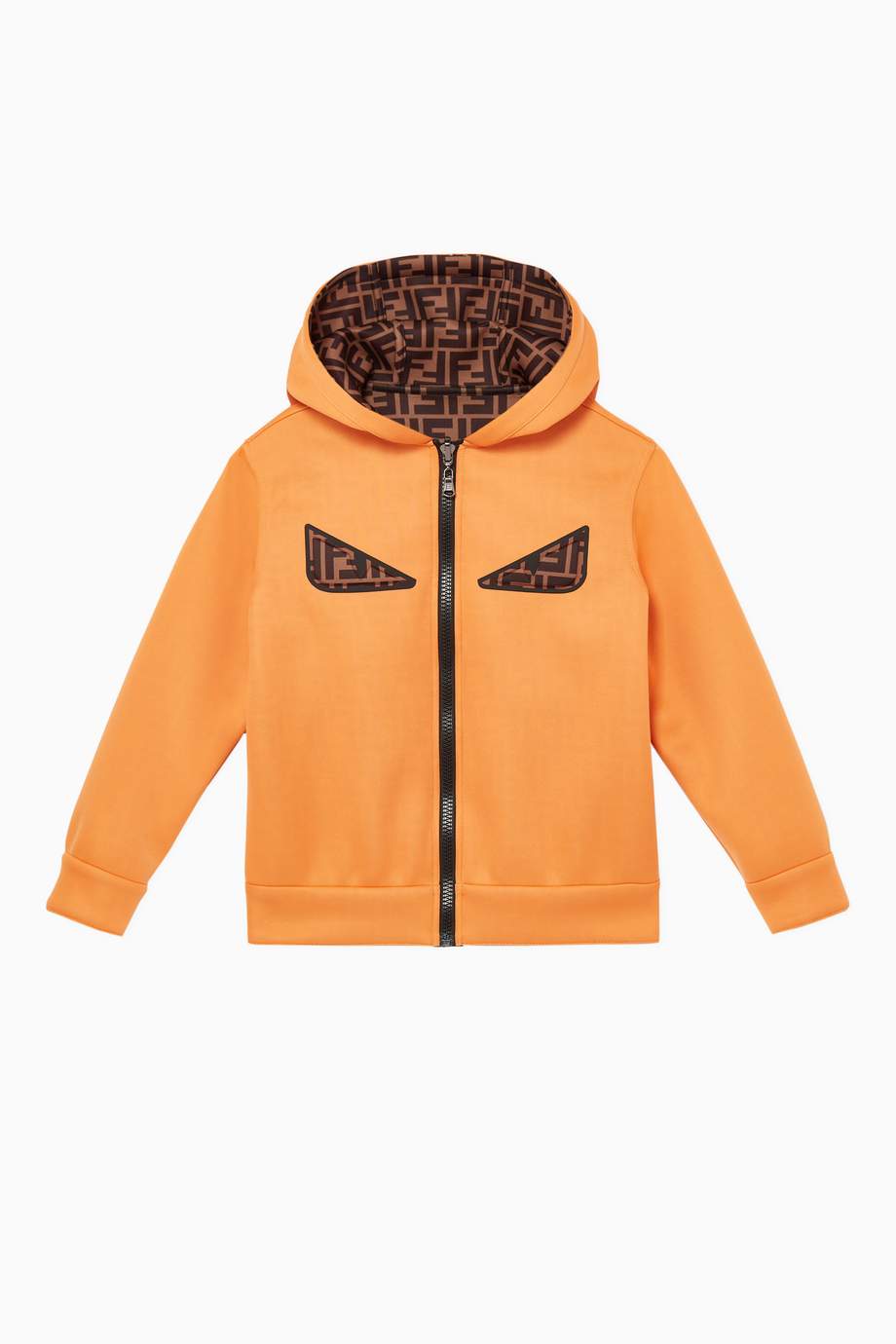 Shop Fendi Orange Monster Eyes Reversible Neoprene Hoodie for Kids