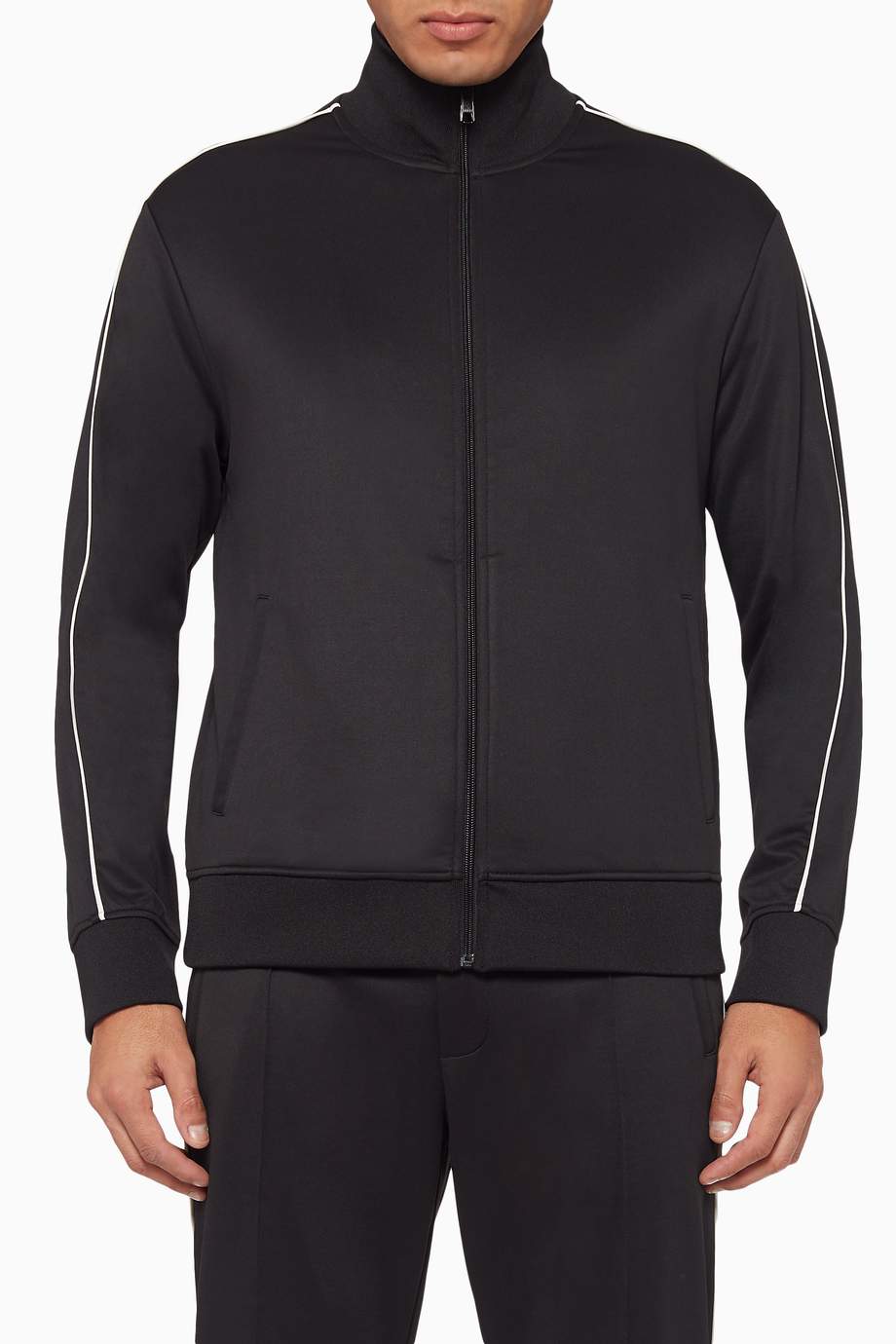 Shop Vince Black Double Knit Track Jacket for Men Ounass Bahrain