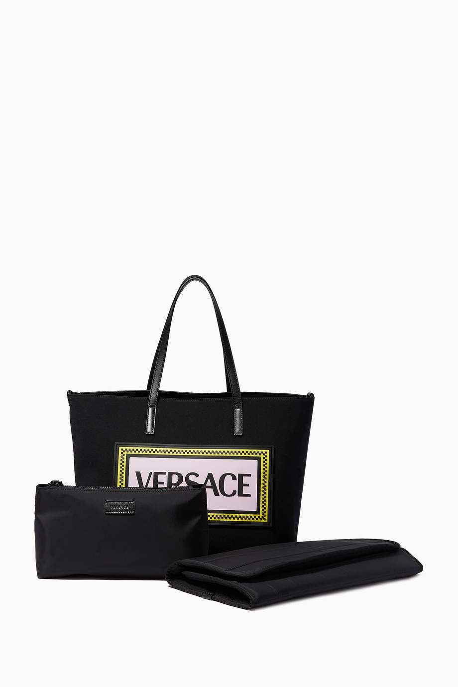Shop Versace Black 90s Vintage Logo Canvas Diaper Bag for Kids Ounass UAE