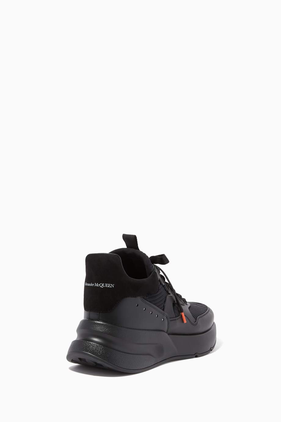 Shop Alexander McQueen Black Oversized Runner Sneakers in Calfskin for