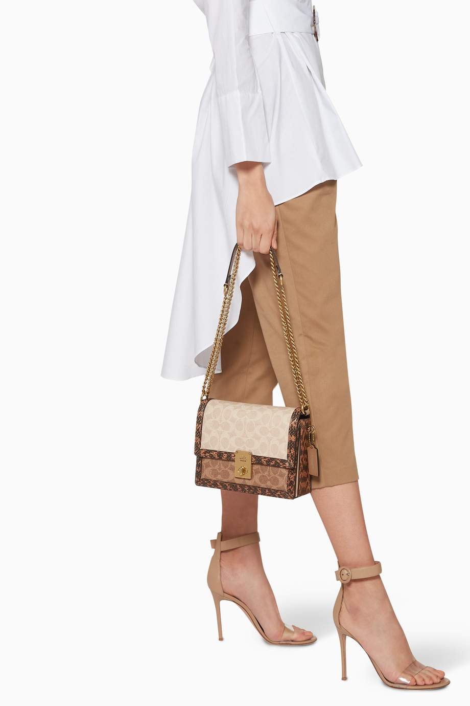 Shop Coach Brown Hutton Signature Canvas & Snakeskin Shoulder Bag for Women Ounass UAE