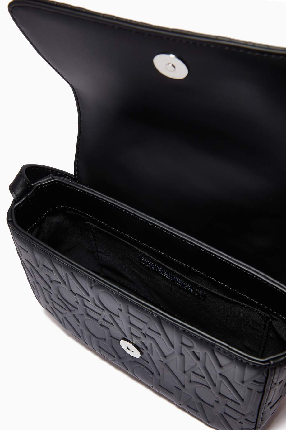 Shop Armani Exchange Black AX Monogram Crossbody Bag in Faux Leather