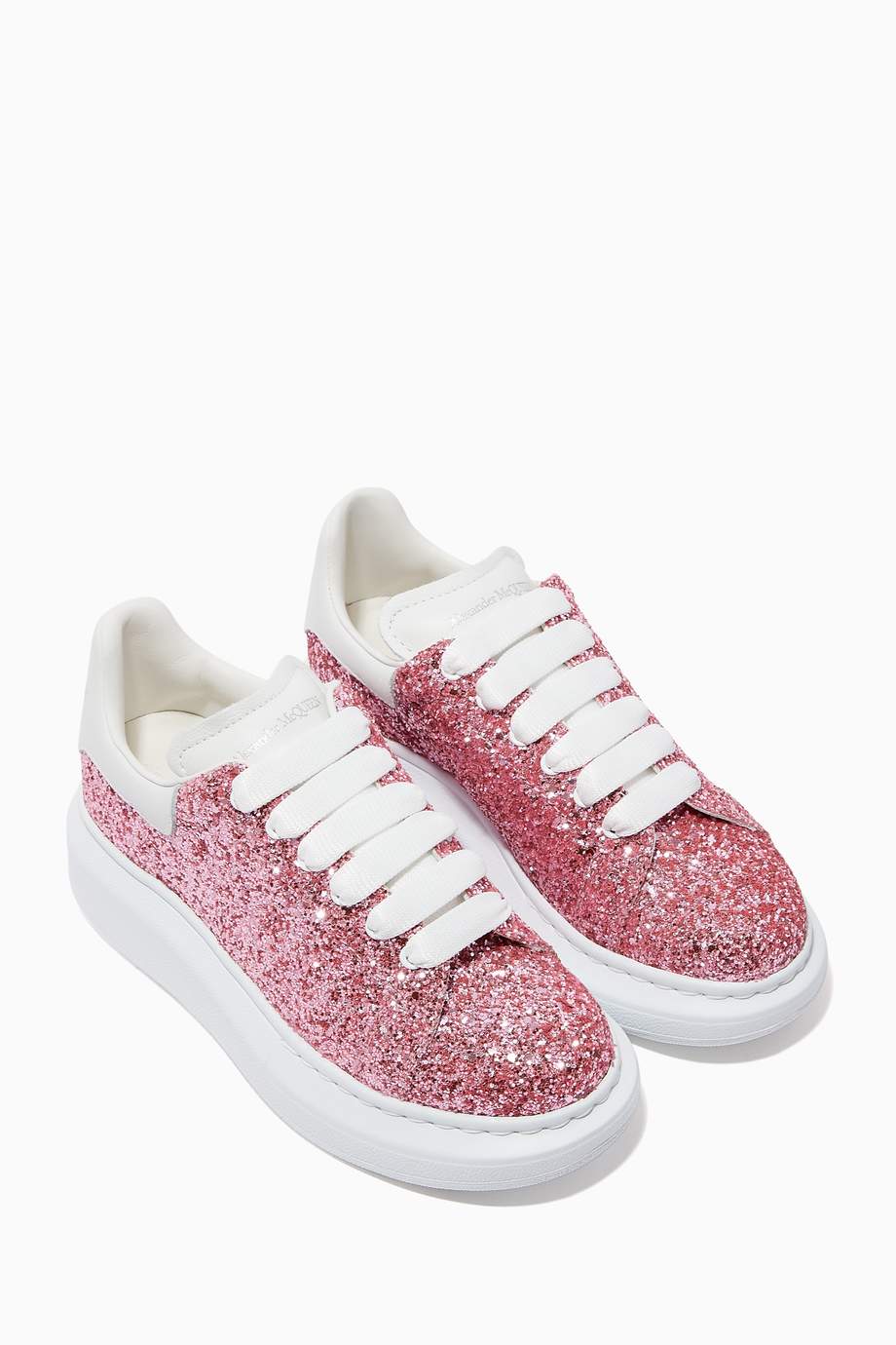 Shop Alexander McQueen Pink Oversized Glitter Sneakers for Kids