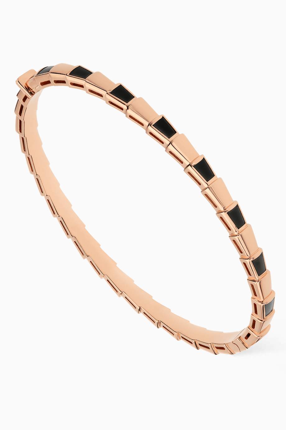 Shop Bvlgari Rose Gold Serpenti Viper Onyx Bracelet For