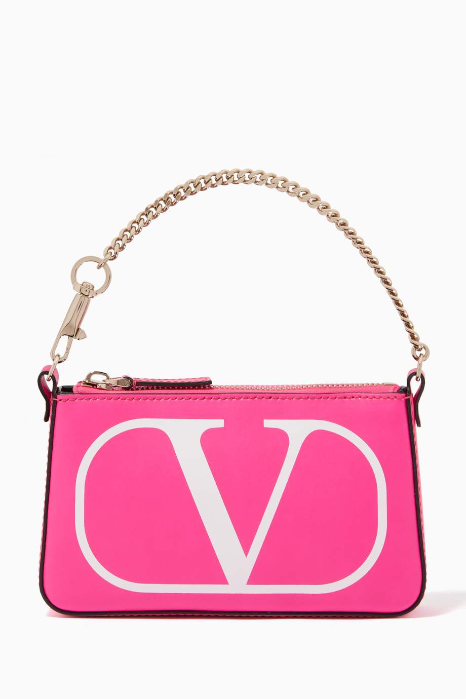 Shop Valentino Pink Valentino Garavani Vlogo Neon Calfskin Mini Chain Pouch For Women Ounass Oman