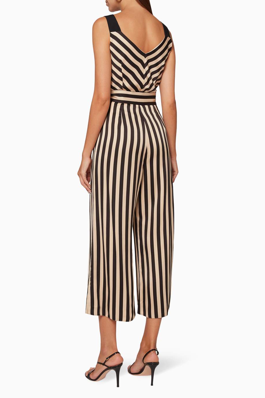 Shop Marella Black Striped Cropped Jumpsuit for Women Ounass UAE