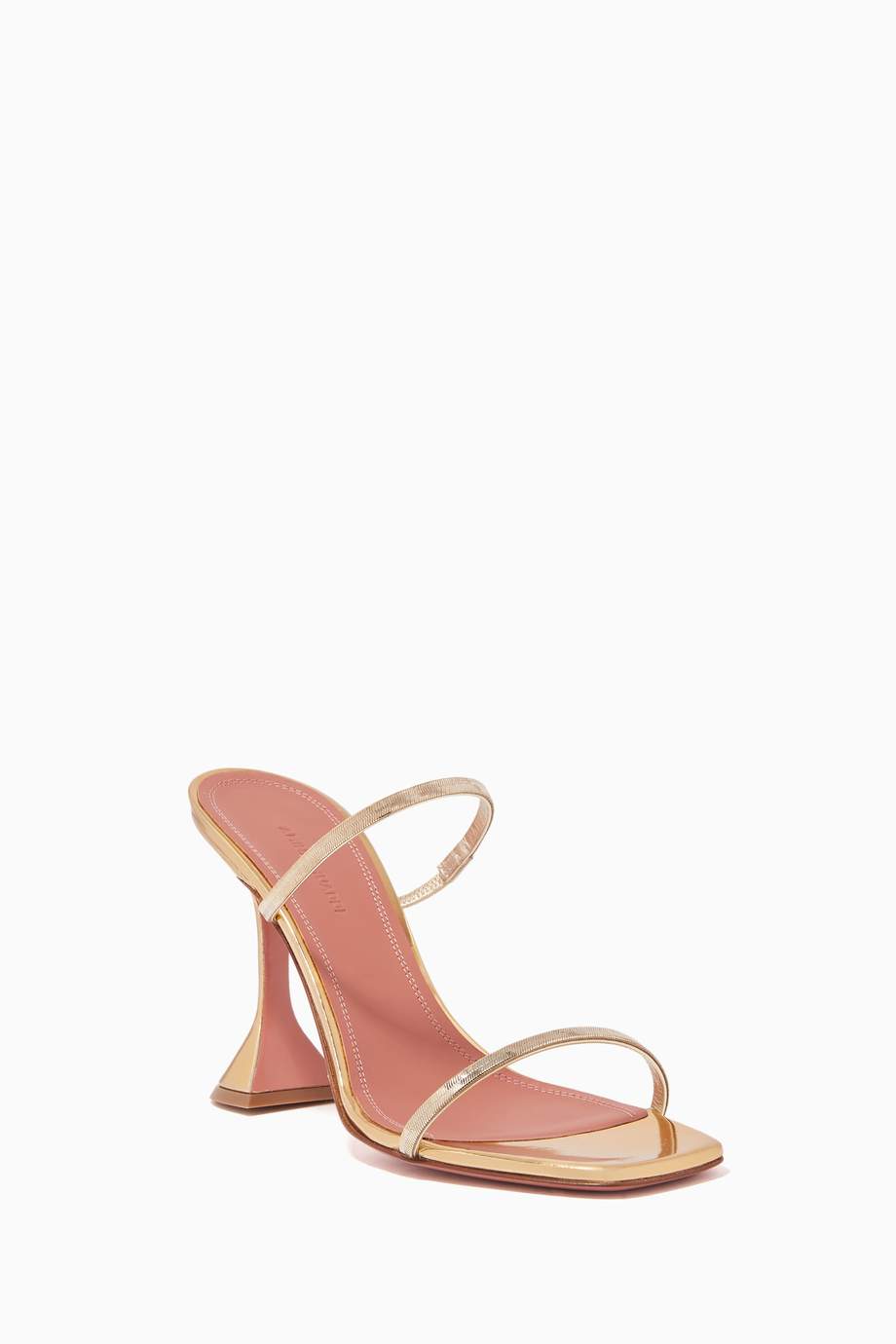 Shop Amina Muaddi Gold Henson 95 Slipper Sandals in Mirror Leather for ...