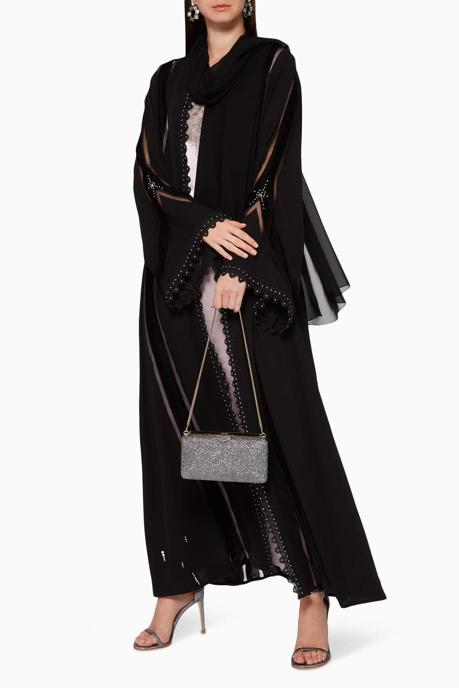 Shop Pearl Haute  Couture  Black French Silk Velvet Abaya  