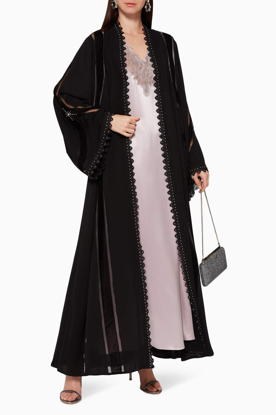 Shop Pearl Haute  Couture  Black French Silk Velvet Abaya  