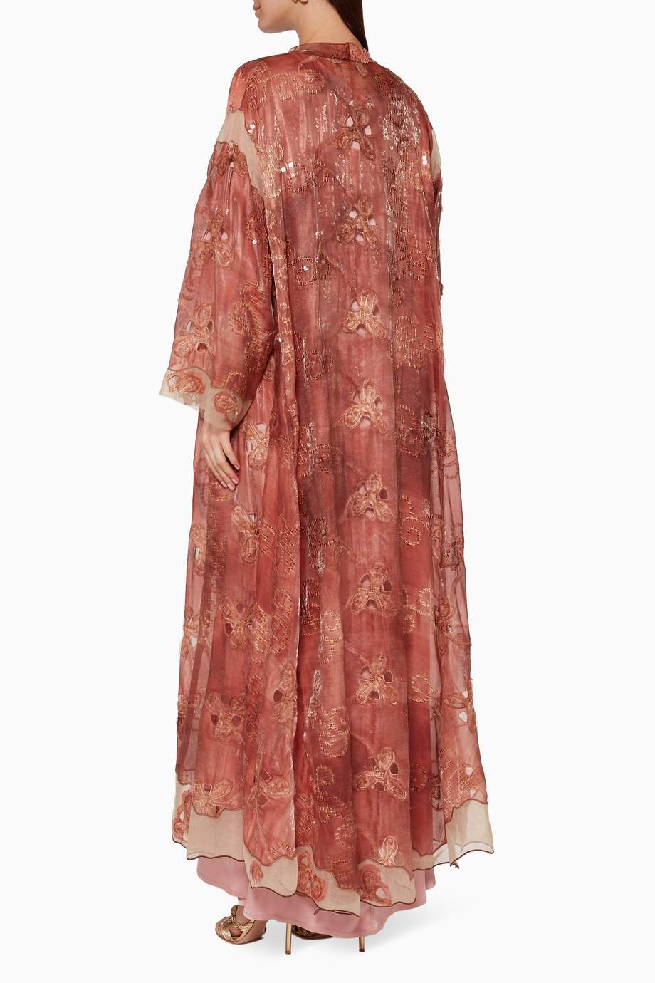 Shop Pearl Haute Couture Brown Embellished Silk Jalabiya for Women