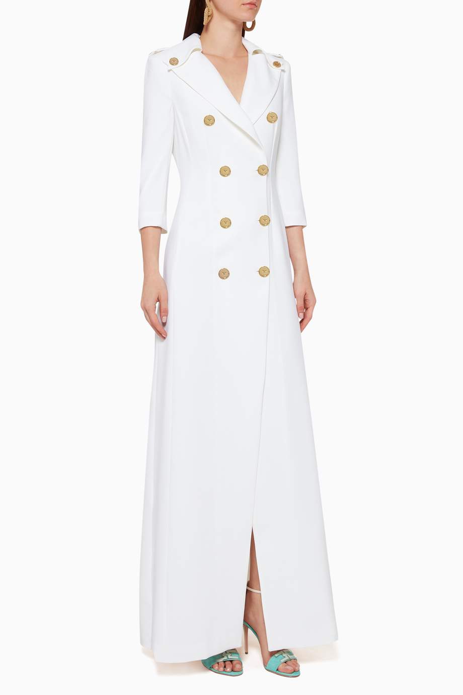 Shop Elisabetta Franchi White Double-Breasted Maxi Dress for Women