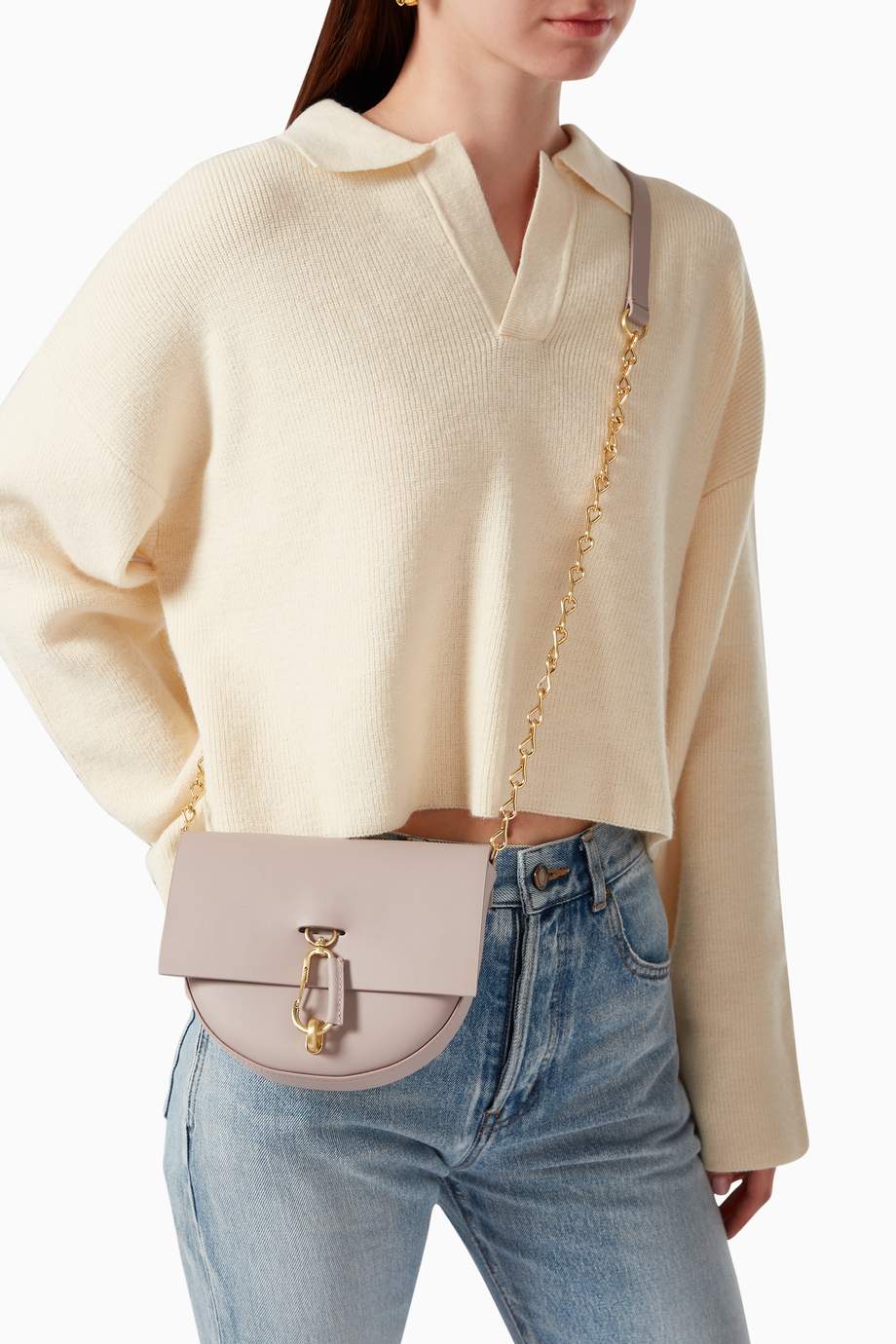 Shop ZAC Zac Posen Pink Belay Mini Saddle Crossbody Bag in Leather for
