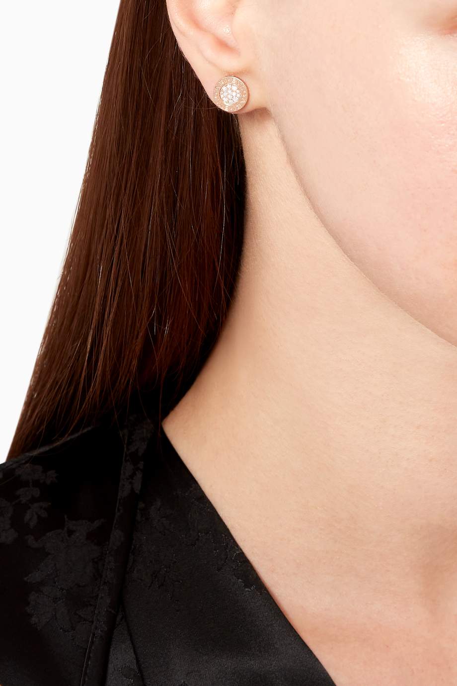 Shop BVLGARI Rose Gold BVLGARI BVLGARI Diamond Pavé Single Stud Earring