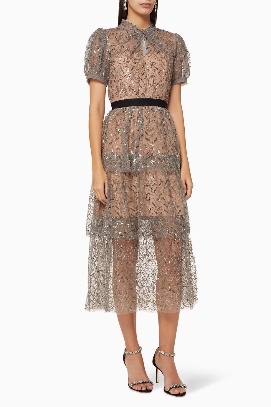 Leaf sequin midi dress clearance
