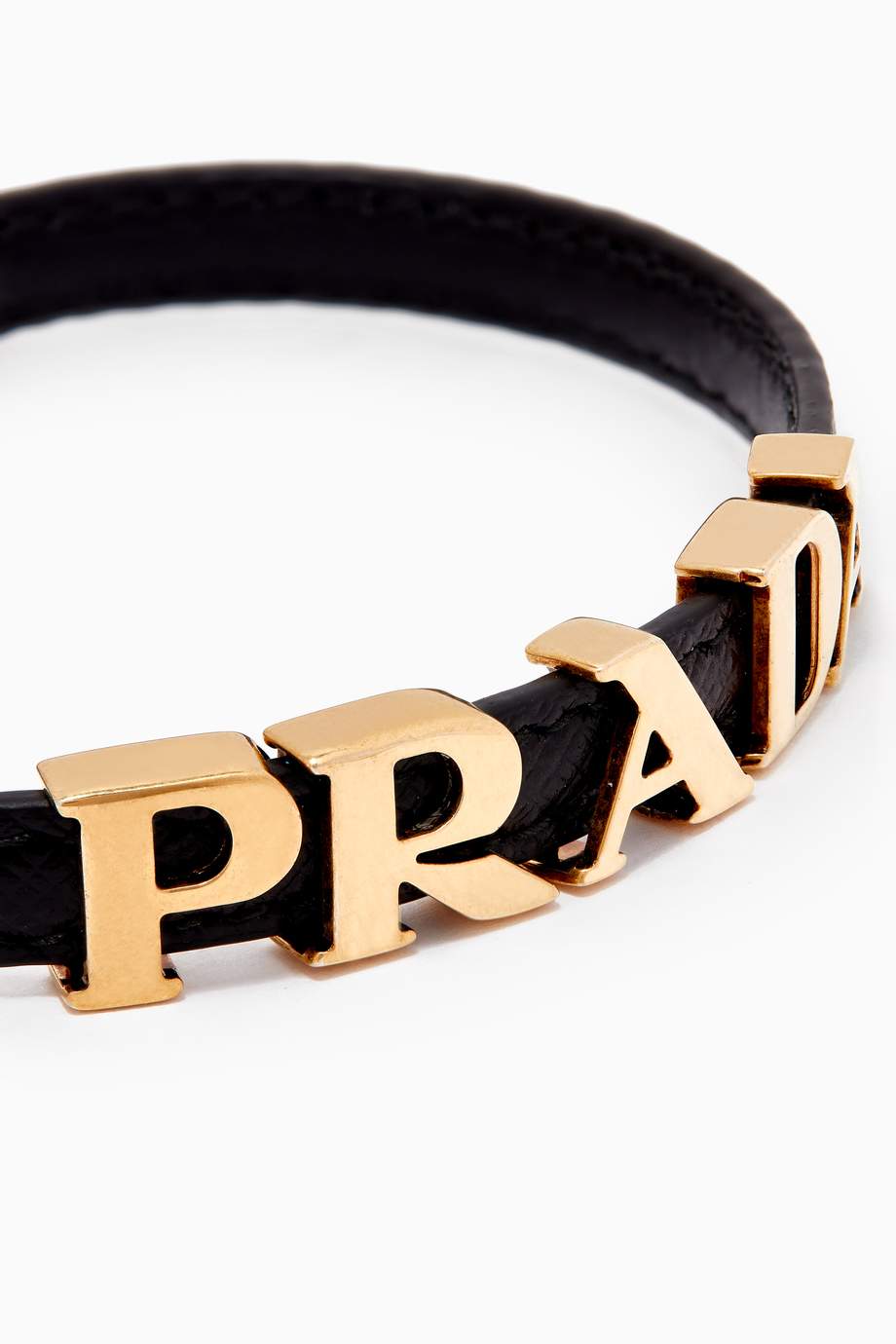 Shop Prada Black Logo Lettering Bracelet in Saffiano Leather for Men ...