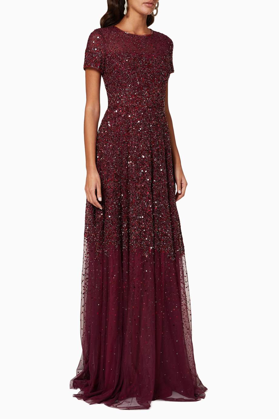 basix feather embellished gown