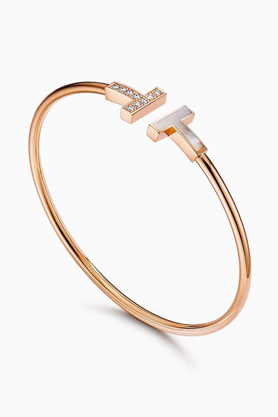 Shop Tiffany & Co. Rose Gold Tiffany T Diamond & MotherofPearl Wire